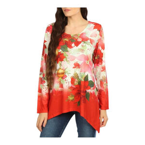 One World Poinsettia Garden Knit Tunic 1X Asymmetrical Hem Christmas Shirt